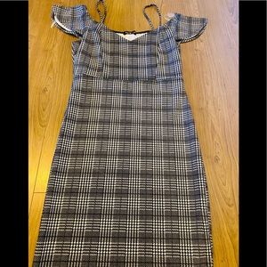 Plaid Off Shoulder Dress.